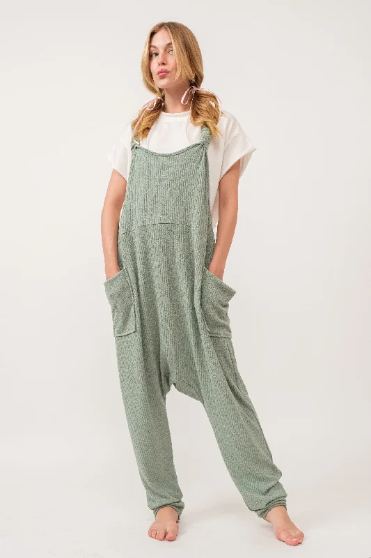 SAGE RIBBED DETAILED BANDED STAP JUMPSUIT CFBC60917SB