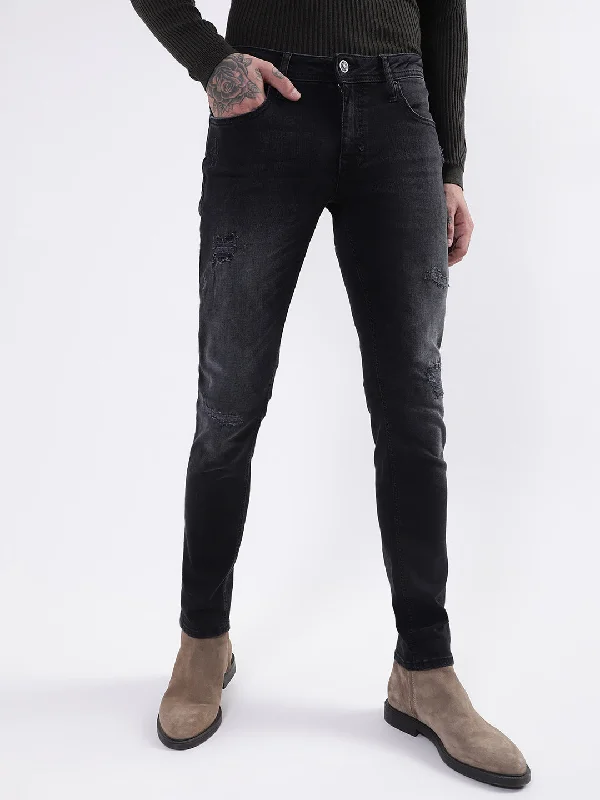 Antony Morato Men Black Mildly Distressed Light Fade Stretchable Cotton Jeans