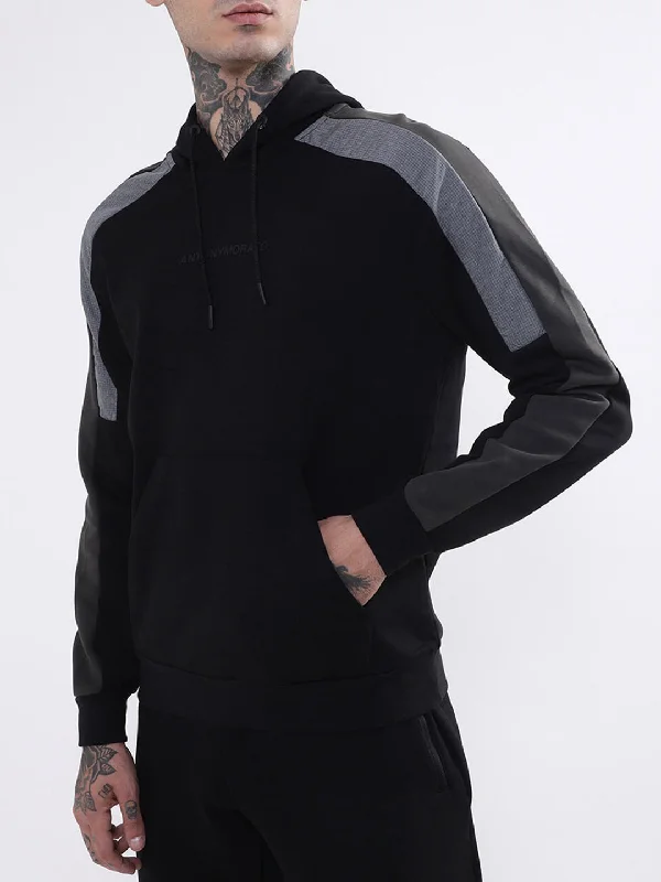 Antony Morato Men Black Raglan Sleeves Hooded Sweatshirt