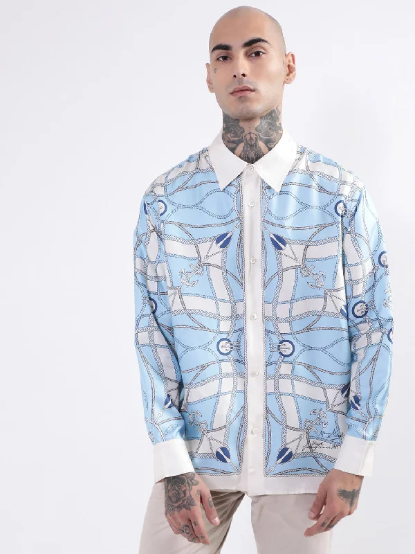 Gant Blue Printed Regular Fit Shirt