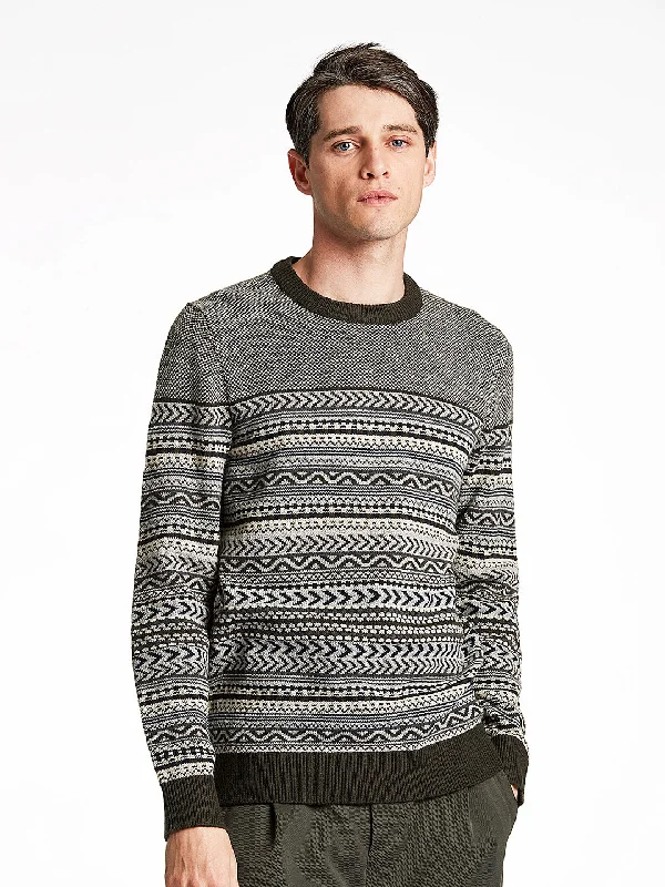 Lindbergh Men Olive Striped Sweater