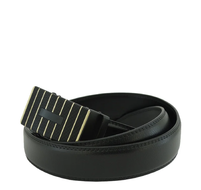 RT022, Revonah Men Leather Track Belt - Blk (One Size)