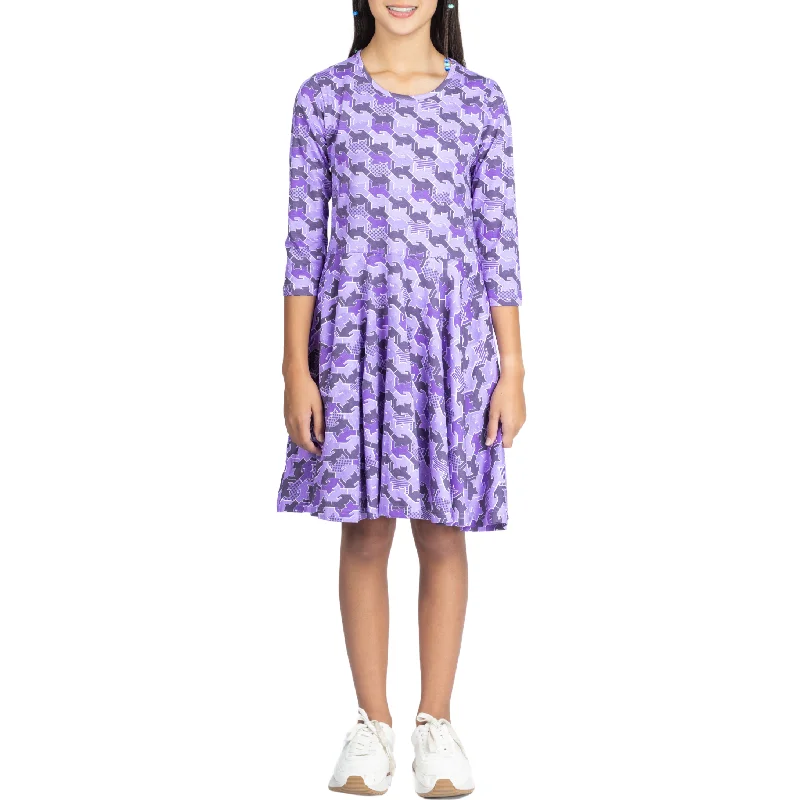 Cat Tessellation 3/4th Sleeves Kids Twirl Dress