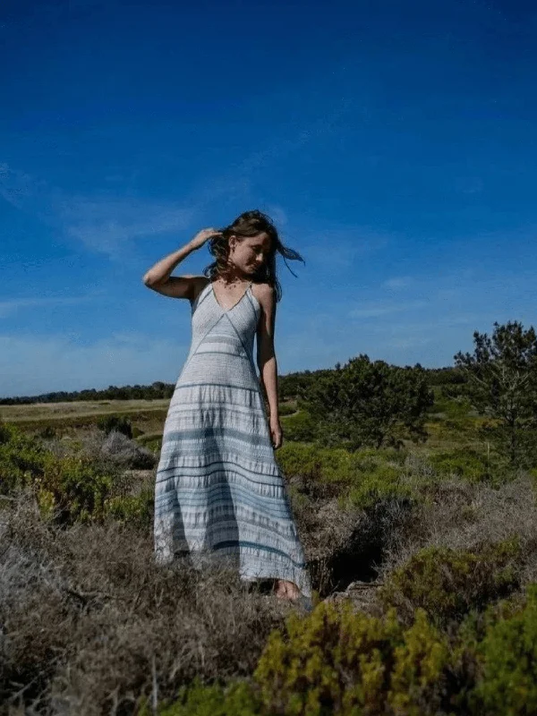 Josefin Halter Dress in Green Stripes